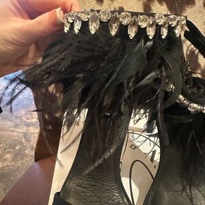 NEW Steve Madden Black Feathered Heels with Rhinestones